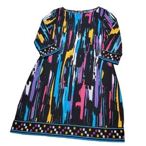 Glamour Retro 80's Print Shift Dress Sz XL 3/4 Sleeves